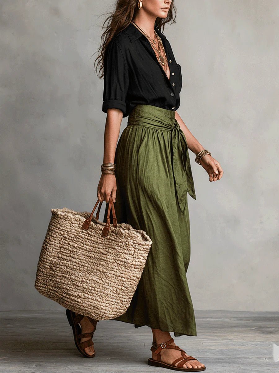 Elysia | Elegant Two Piece Set – Matching Sets for Women with Button Shirt & High Waist Midi Skirt 1