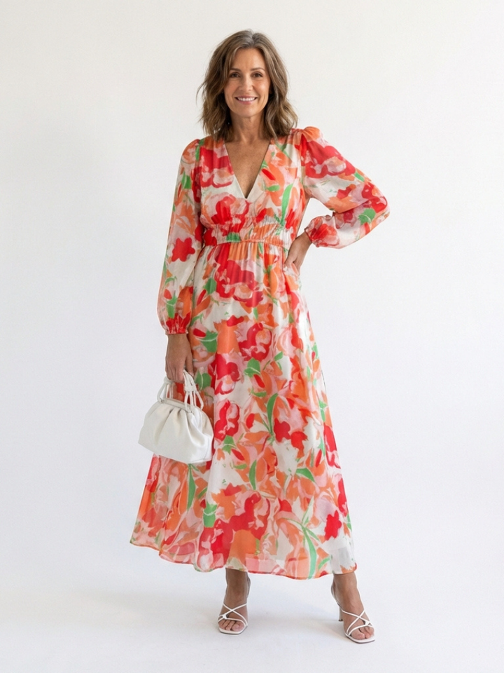 Emilia | Elegant Floral Print Long Sleeve Maxi Dress – Women's Dress for Summer & Wedding Guest Occasions 4