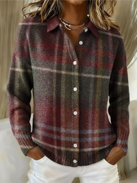 Beatrice | Kariertes Strick-Cardigan mit Knöpfen und Kragen