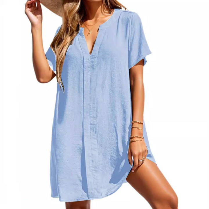 Emma | Women's Casual V-Neck Short Sleeve Tunic Shift Dress 3