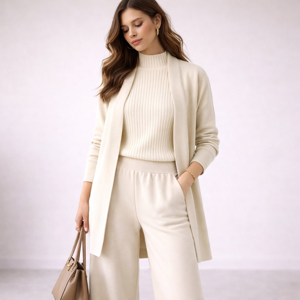 Emma | Women's Elegant Three-Piece Knit Lounge Set Evening Gown Cardigan 4