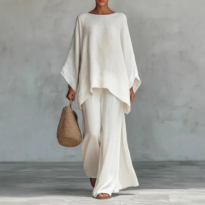 Evangeline | Elegant, Breathable & Comfortable Women's Outfit - Asymmetrical Top & Wide Leg Pants Set 0