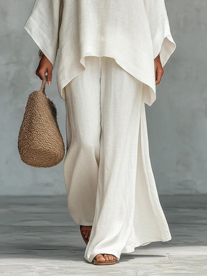Evangeline | Elegant, Breathable & Comfortable Women's Outfit - Asymmetrical Top & Wide Leg Pants Set 1