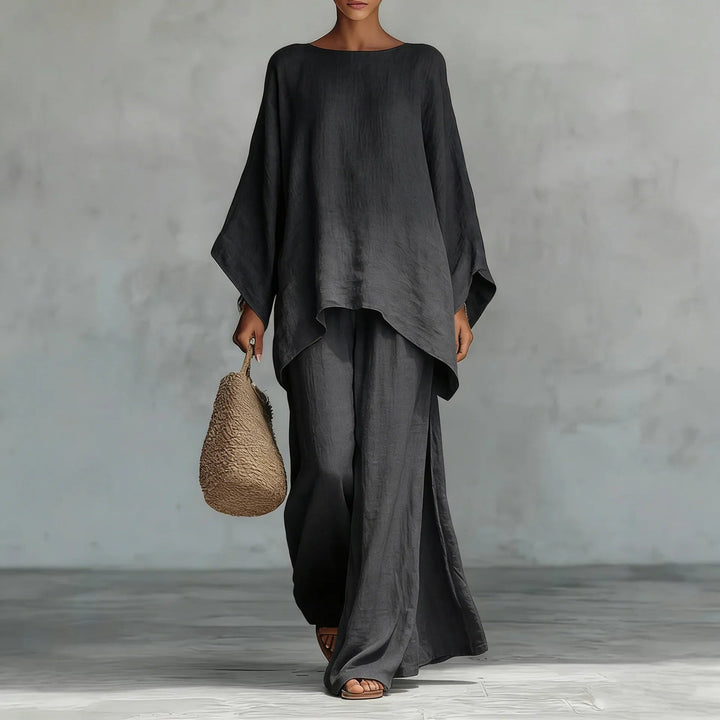 Evangeline | Elegant, Breathable & Comfortable Women's Outfit - Asymmetrical Top & Wide Leg Pants Set 2