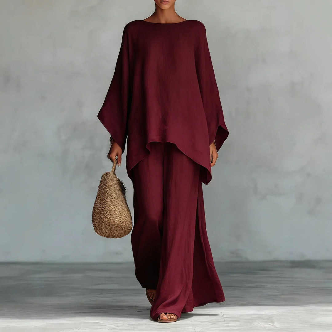 Evangeline | Elegant, Breathable & Comfortable Women's Outfit - Asymmetrical Top & Wide Leg Pants Set 3