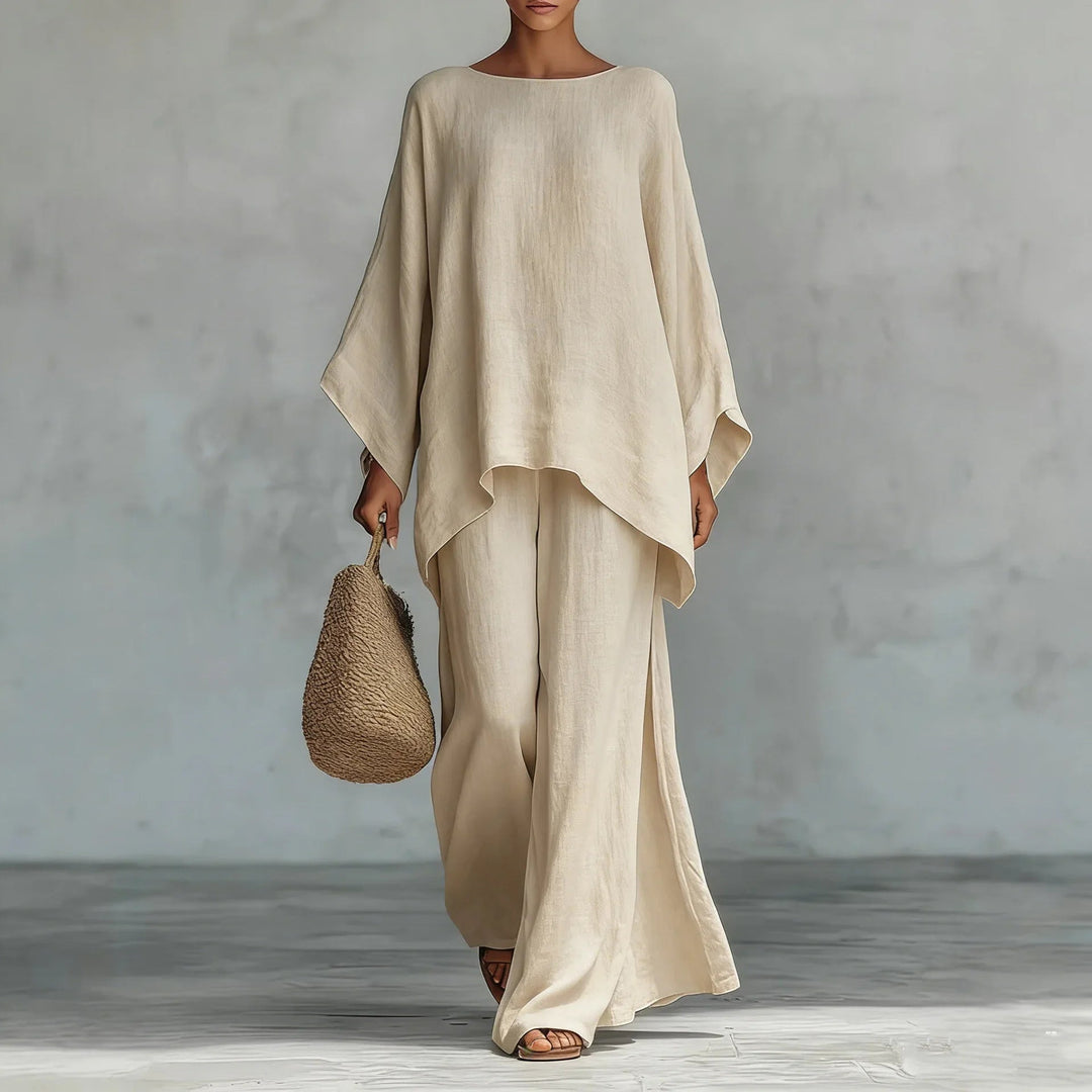 Evangeline | Elegant, Breathable & Comfortable Women's Outfit - Asymmetrical Top & Wide Leg Pants Set 4