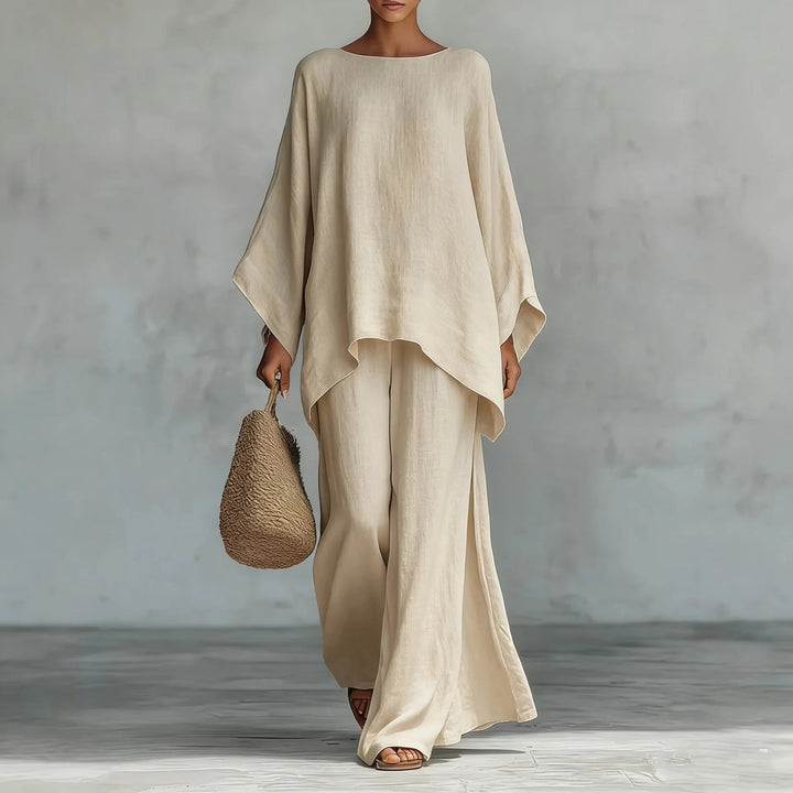 Evangeline | Elegant, Breathable & Comfortable Women's Outfit - Asymmetrical Top & Wide Leg Pants Set 4