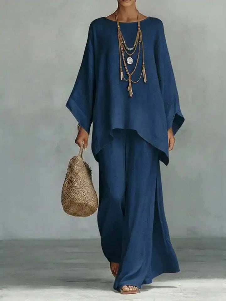 Evangeline | Elegant, Breathable & Comfortable Women's Outfit - Asymmetrical Top & Wide Leg Pants Set 5