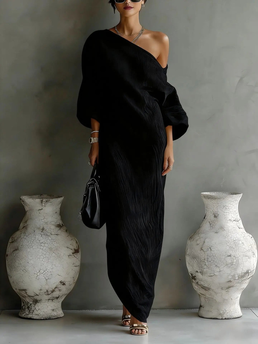 Evelyn | Elegant Asymmetrical One Shoulder Maxi Dress – Women's Summer Dress in Textured Linen 6