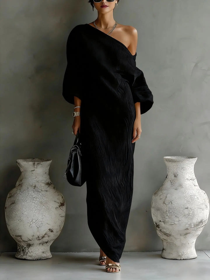 Evelyn | Elegant Asymmetrical One Shoulder Maxi Dress – Women's Summer Dress in Textured Linen 6