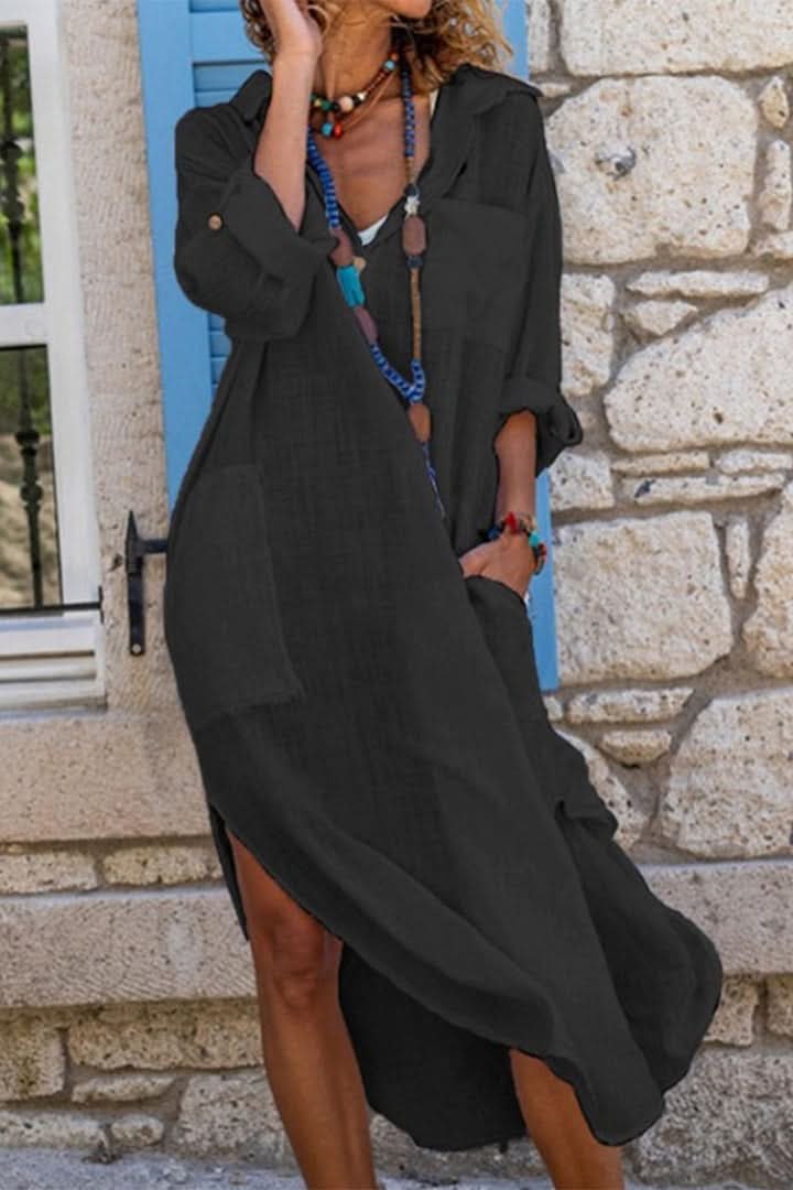 Evelyn | Women's Oversized Linen Midi Evening Gown Shirt Dress 0
