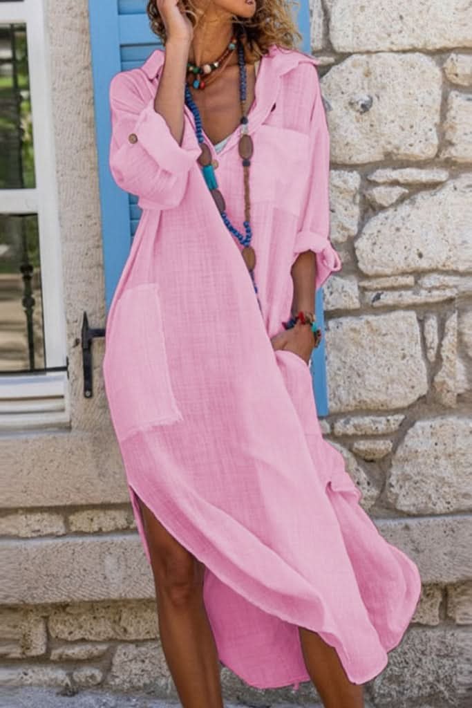 Evelyn | Women's Oversized Linen Midi Evening Gown Shirt Dress 2