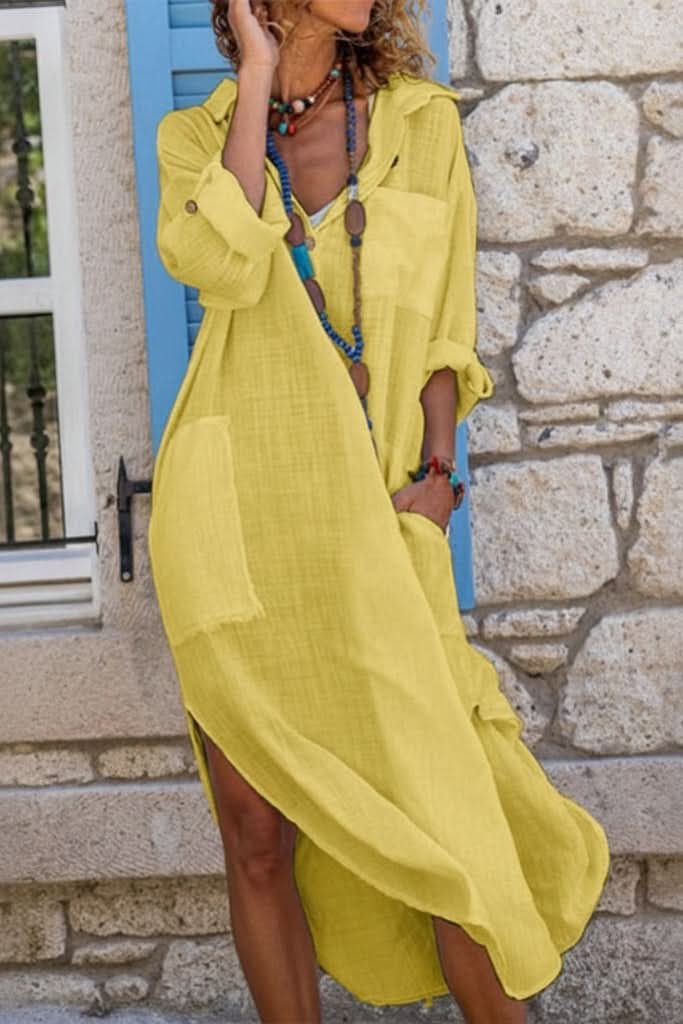 Evelyn | Women's Oversized Linen Midi Evening Gown Shirt Dress 4