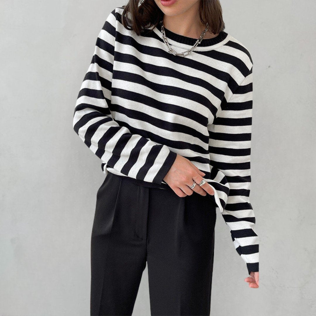 Evelyn | Women's Relaxed-Fit Nautical Striped Long Sleeve Sweater 4