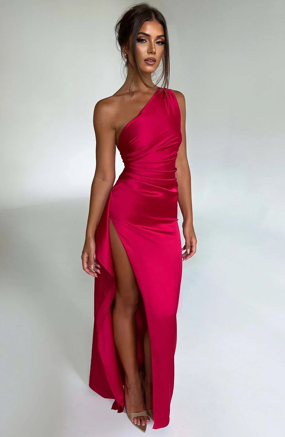 Felicity | Elegant Asymmetric Women's One Shoulder Ruched Maxi Dress for Cocktail & Formal Events 0