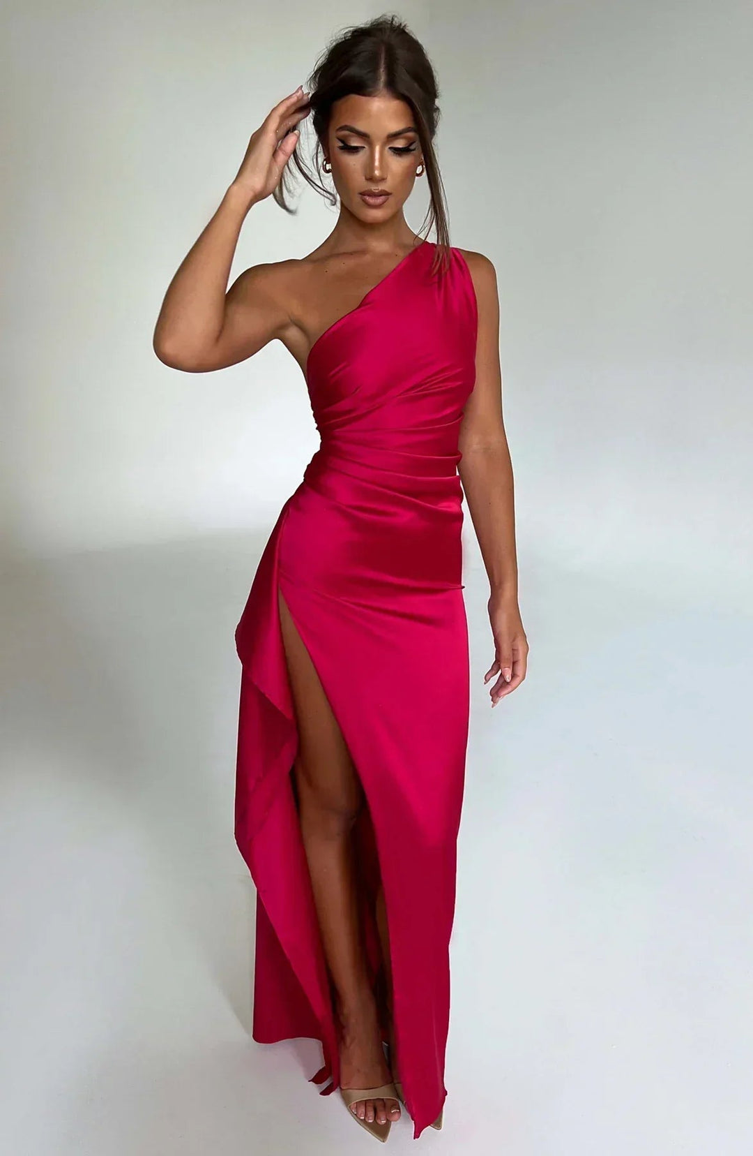Felicity | Elegant Asymmetric Women's One Shoulder Ruched Maxi Dress for Cocktail & Formal Events 1