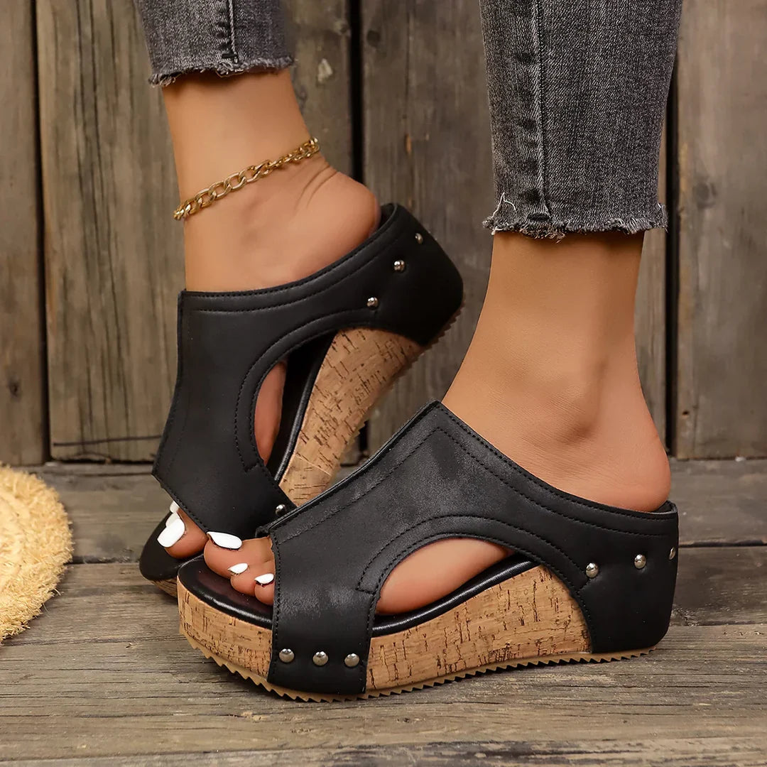 Felicity | Stylish Women’s Platform Sandals – Comfortable, Studded Cork Wedge Design 0