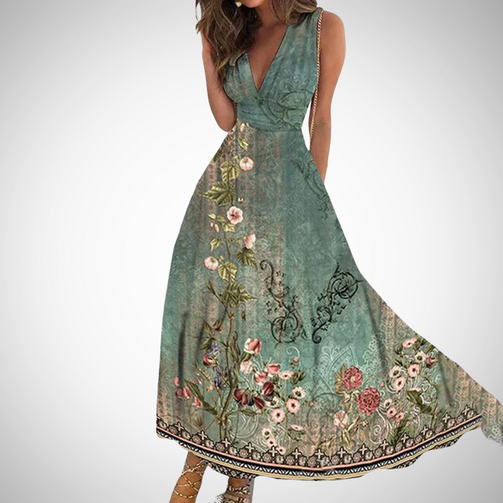Fleur | Elegant Floral Maxi Dress for Women – Sleeveless V-Neck in Plus Size Options 1
