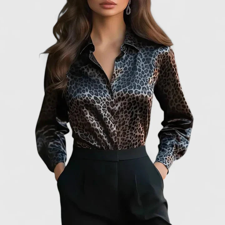 Fleur | Elegant Long Sleeve Leopard Print Blouse for Women 1
