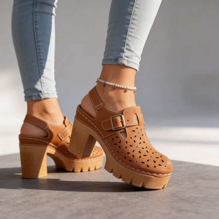 Florian | Platform Clogs Floral Cutout Chunky Block Heel Summer Style 0