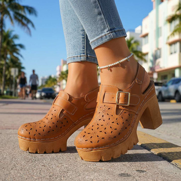 Florian | Platform Clogs Floral Cutout Chunky Block Heel Summer Style 1
