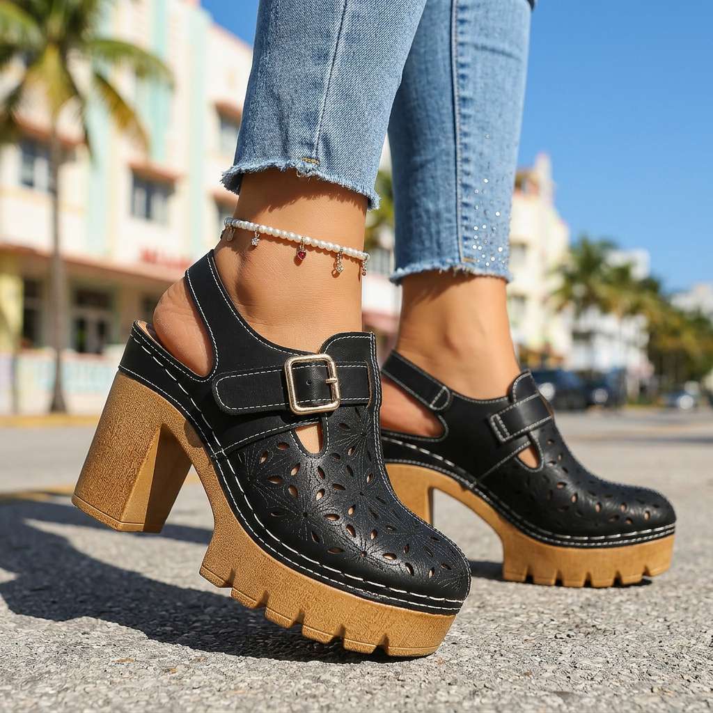 Florian | Platform Clogs Floral Cutout Chunky Block Heel Summer Style 2