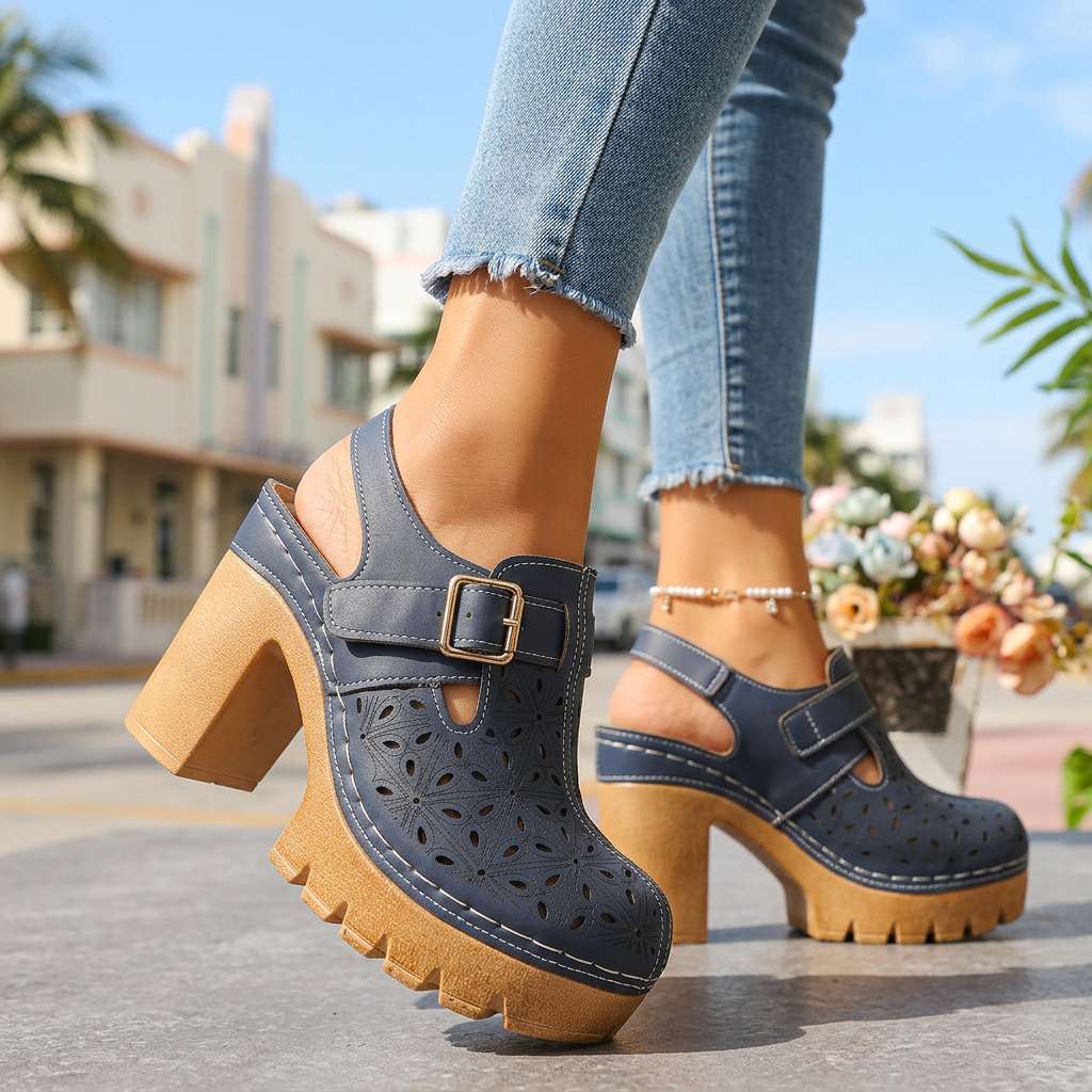 Florian | Platform Clogs Floral Cutout Chunky Block Heel Summer Style 3