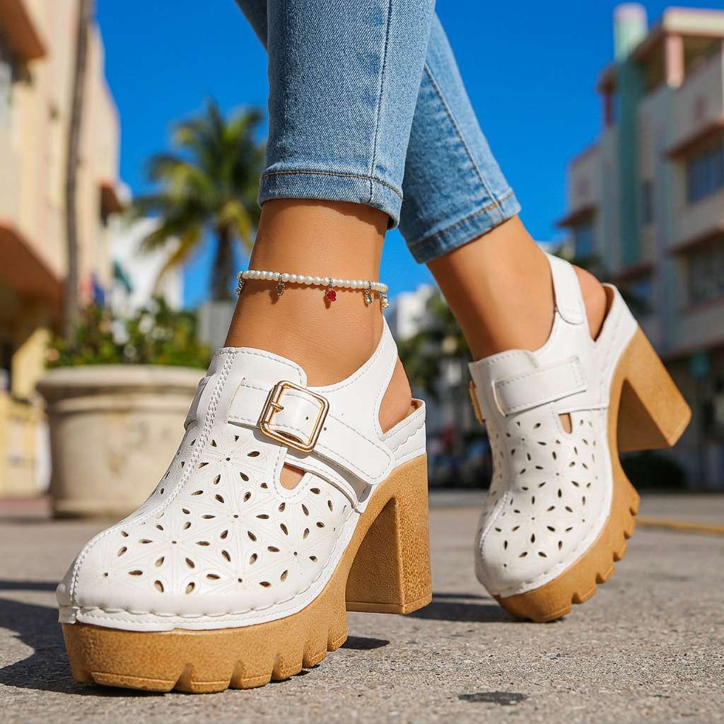 Florian | Platform Clogs Floral Cutout Chunky Block Heel Summer Style 4