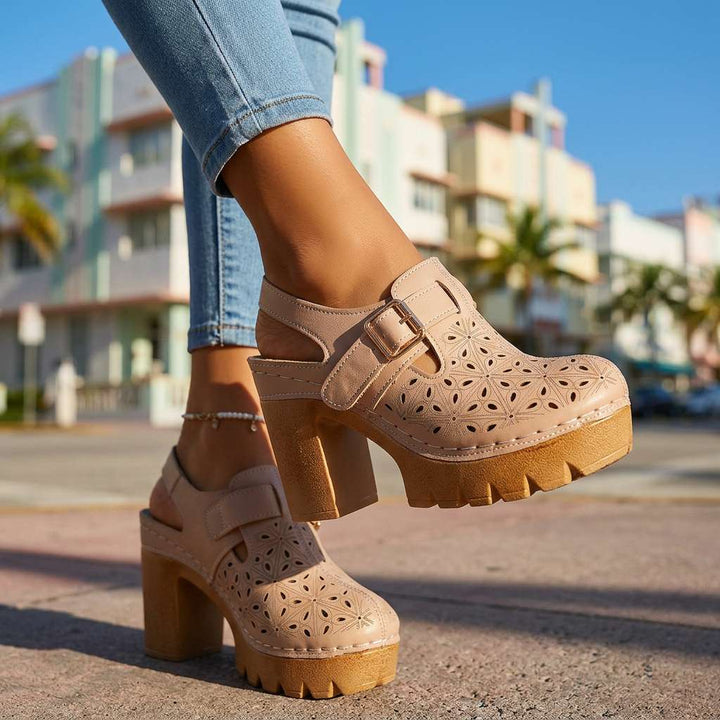 Florian | Platform Clogs Floral Cutout Chunky Block Heel Summer Style 5