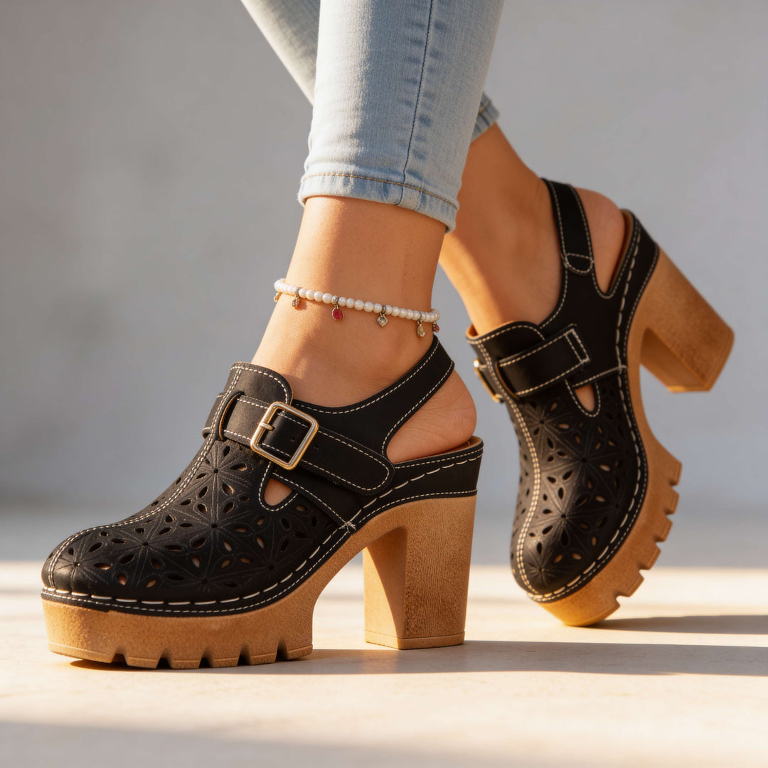 Florian | Platform Clogs Floral Cutout Chunky Block Heel Summer Style 6