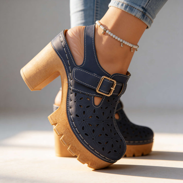 Florian | Platform Clogs Floral Cutout Chunky Block Heel Summer Style 7