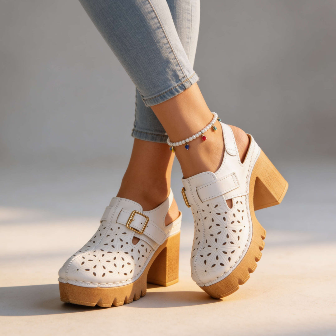 Florian | Platform Clogs Floral Cutout Chunky Block Heel Summer Style 8