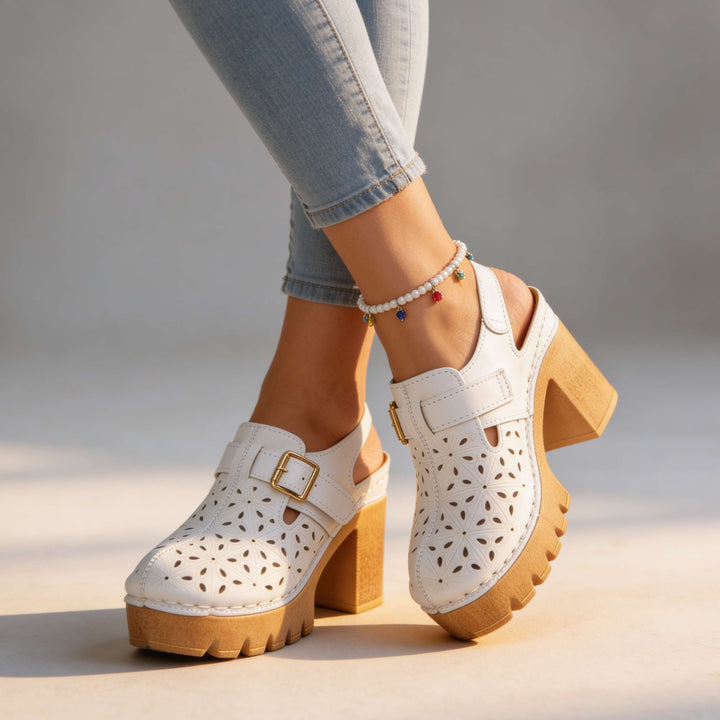 Florian | Platform Clogs Floral Cutout Chunky Block Heel Summer Style 8