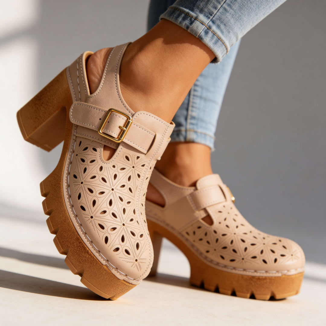 Florian | Platform Clogs Floral Cutout Chunky Block Heel Summer Style 9