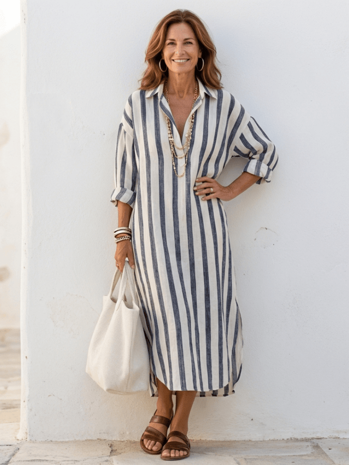 Fynix | Chic Midi Long Sleeve Shirt Dress for Women 0