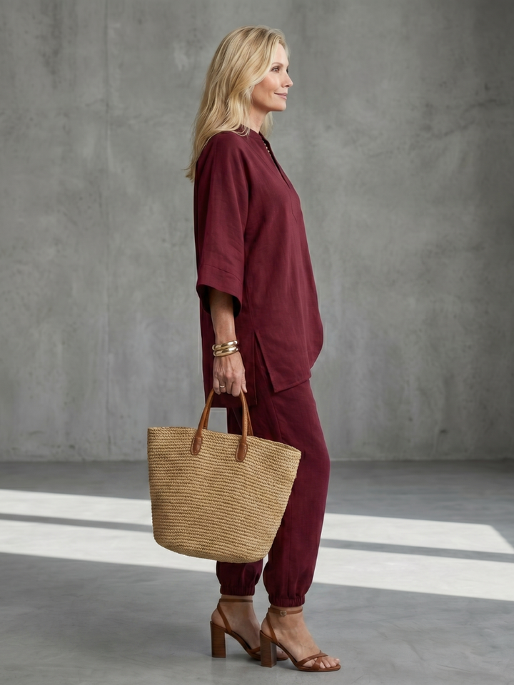 Gina | Lightweight, Relaxed Fit V-Neck Tunic & Trousers Set - Elegant & Casual 1