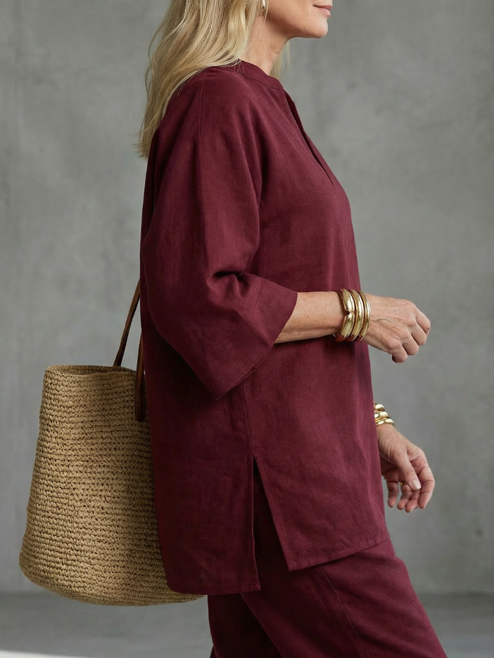 Gina | Lightweight, Relaxed Fit V-Neck Tunic & Trousers Set - Elegant & Casual 2