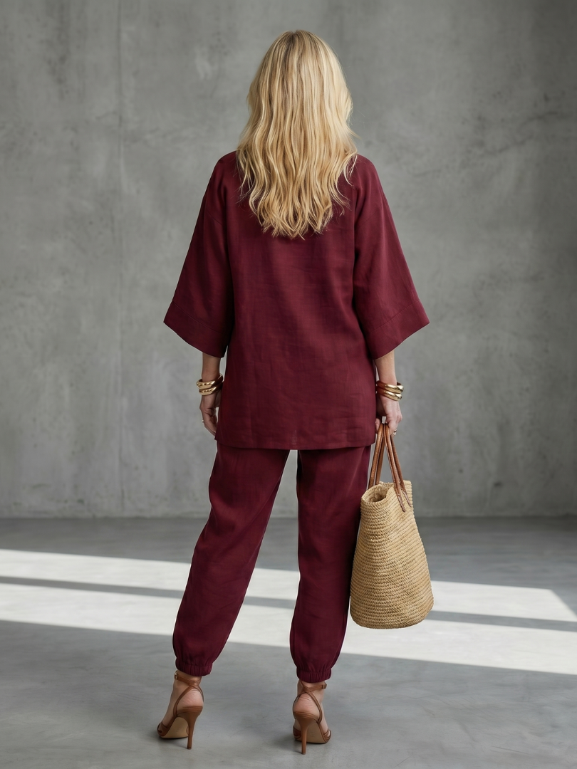 Gina | Lightweight, Relaxed Fit V-Neck Tunic & Trousers Set - Elegant & Casual 3