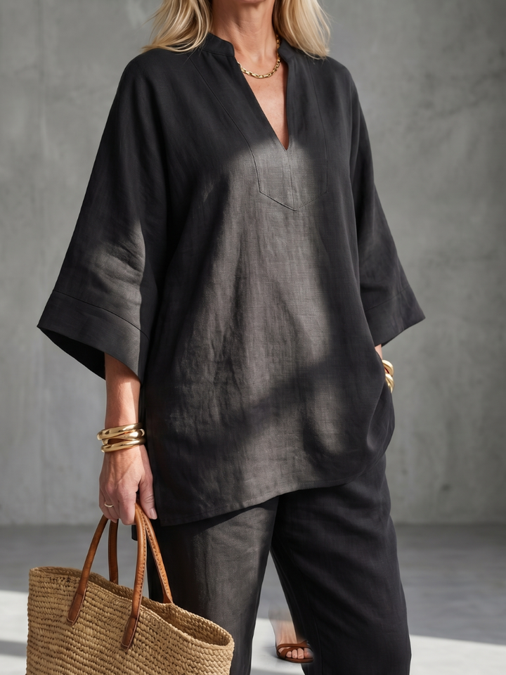 Gina | Lightweight, Relaxed Fit V-Neck Tunic & Trousers Set - Elegant & Casual 6