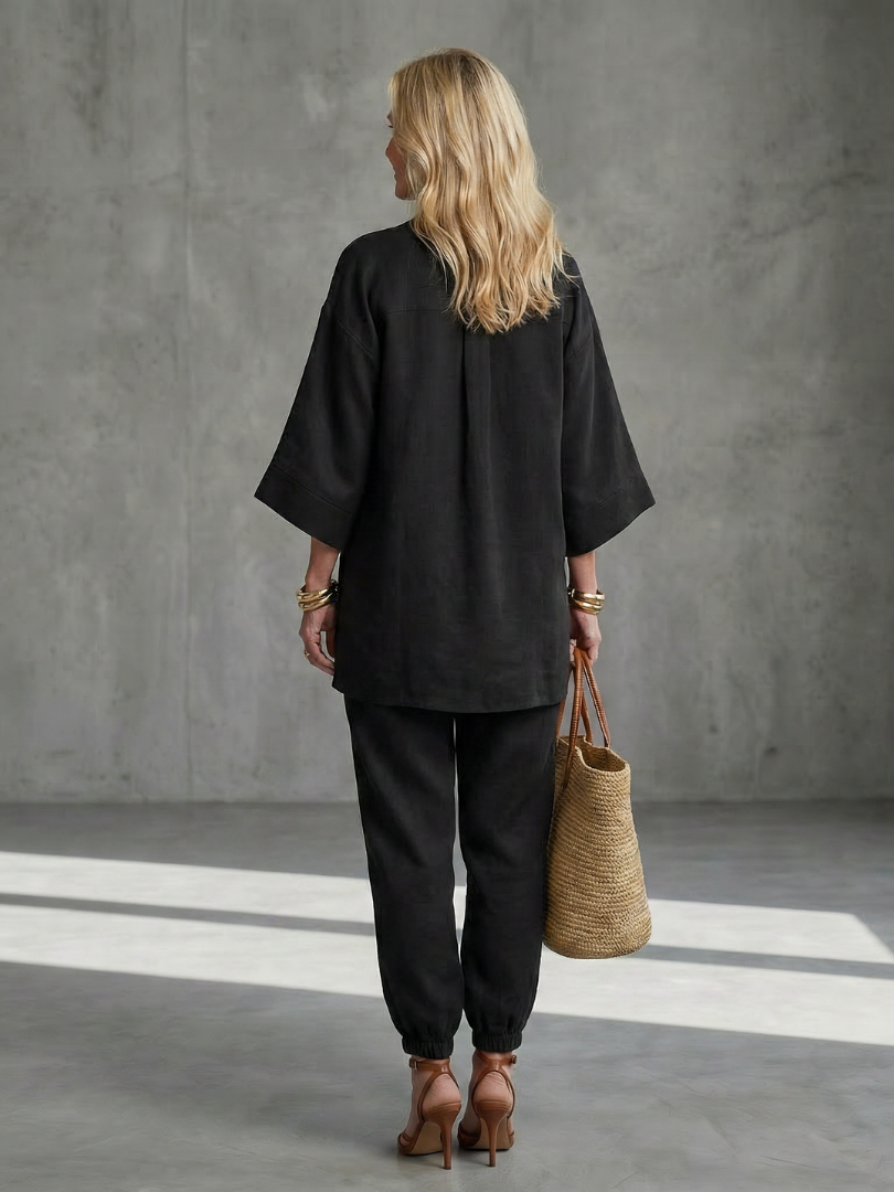 Gina | Lightweight, Relaxed Fit V-Neck Tunic & Trousers Set - Elegant & Casual 7