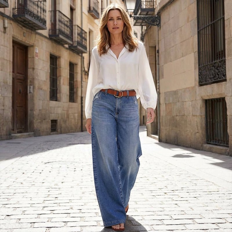 Glenna | Vintage-Inspired High Waisted Wide Leg Jeans - Classic Denim & Comfortable Fit 4