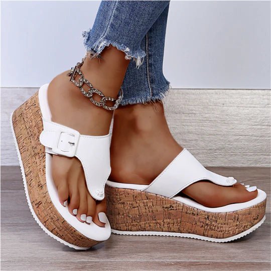 Grace | Women's Cork Wedge Thong Comfortable Sandals Bow-Detail Platform 1