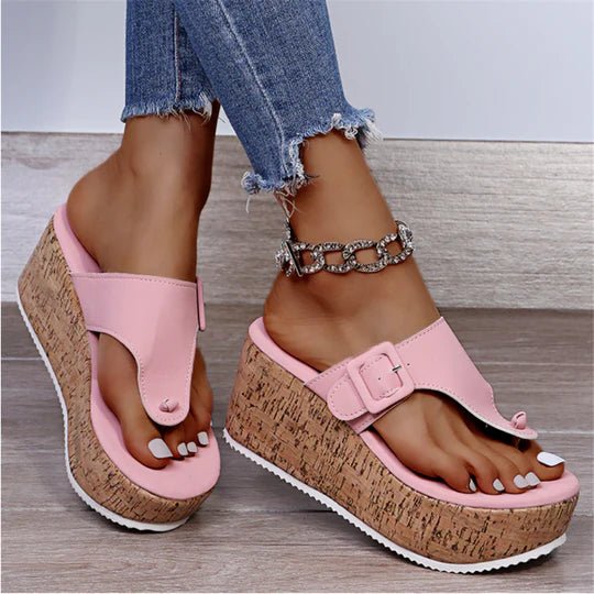 Grace | Women's Cork Wedge Thong Comfortable Sandals Bow-Detail Platform 2