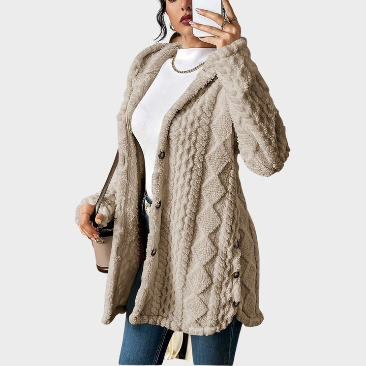 Grace | Women's Plush Hooded Button-Front Long Cardigan 1