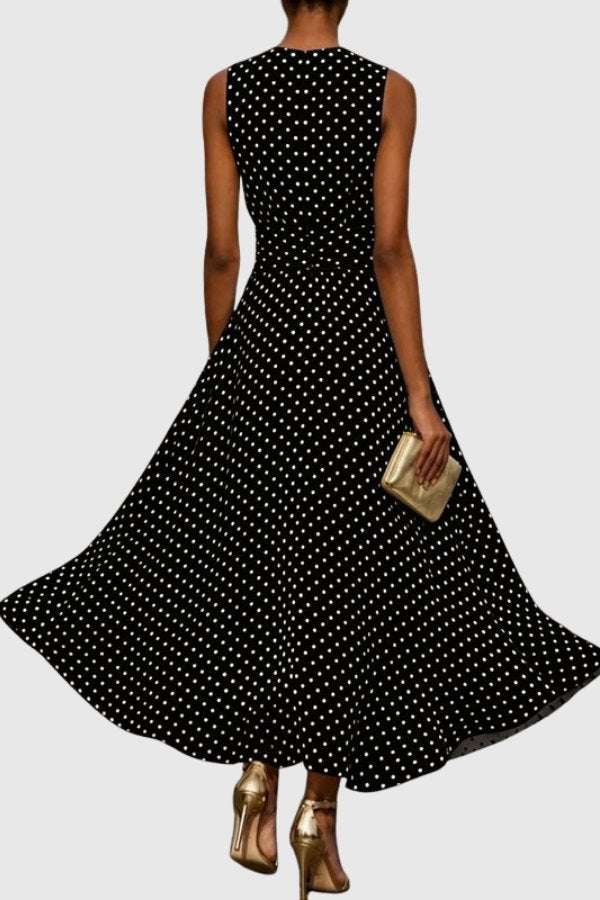 Grace | Women's Polka Dot Sleeveless Ruffle Hem Maxi Evening Gown 3