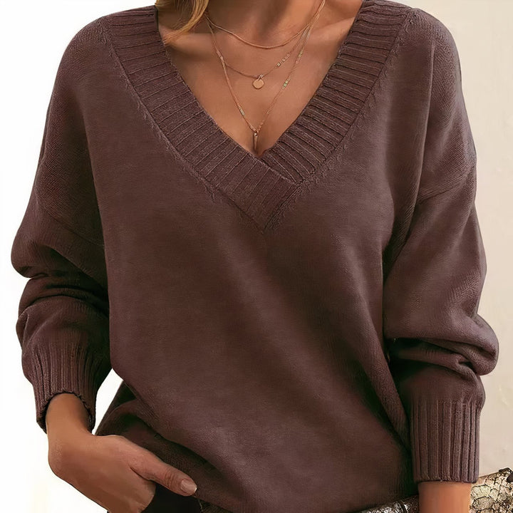 Grace | Women's V-Neck Long Sleeve Cashmere Blend Knit Sweater 9