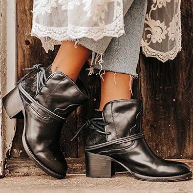 Harlow | Women's Boots Black Ankle Lace-Up Block Heel Stylish Fit 1