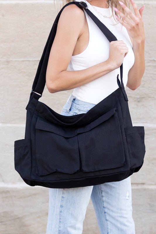 Harper | Women's Oversized Black Canvas Tote Bag Crossbody Messenger 3