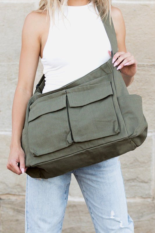 Harper | Women's Oversized Black Canvas Tote Bag Crossbody Messenger 9