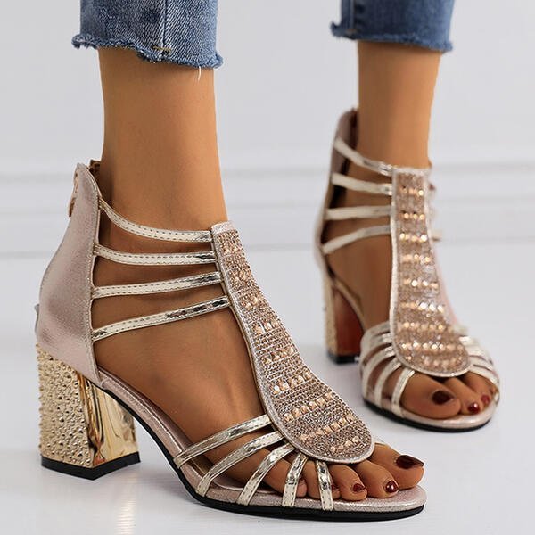 Harper | Women's Strappy Rhinestone Block Heel Comfortable Sandals 3